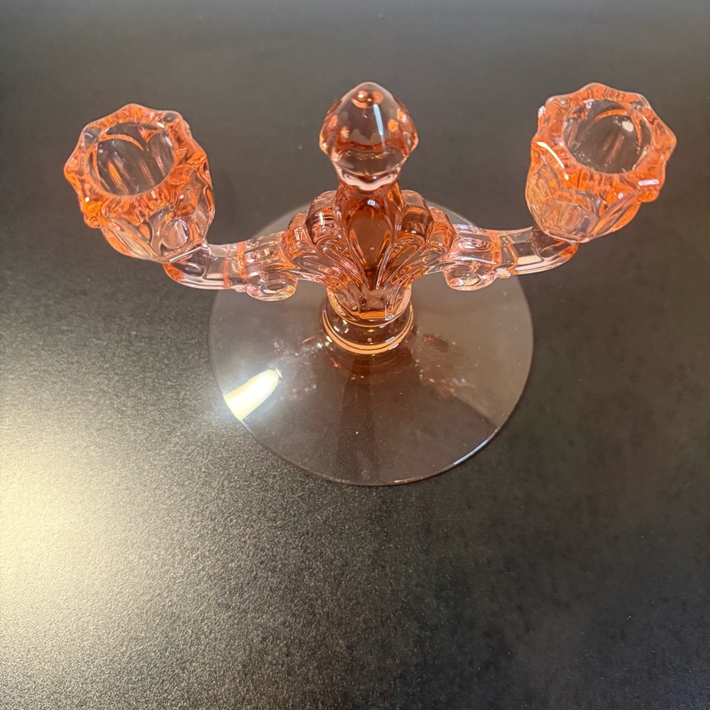 Vintage glass ‎ double candle holder pink - Picture 3 of 6